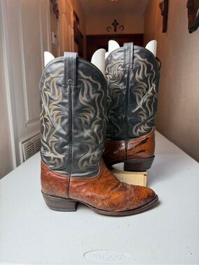 Tony Lama Men's Smooth Ostrich pointy Toe Exotic Western Boot Sz 10 EE